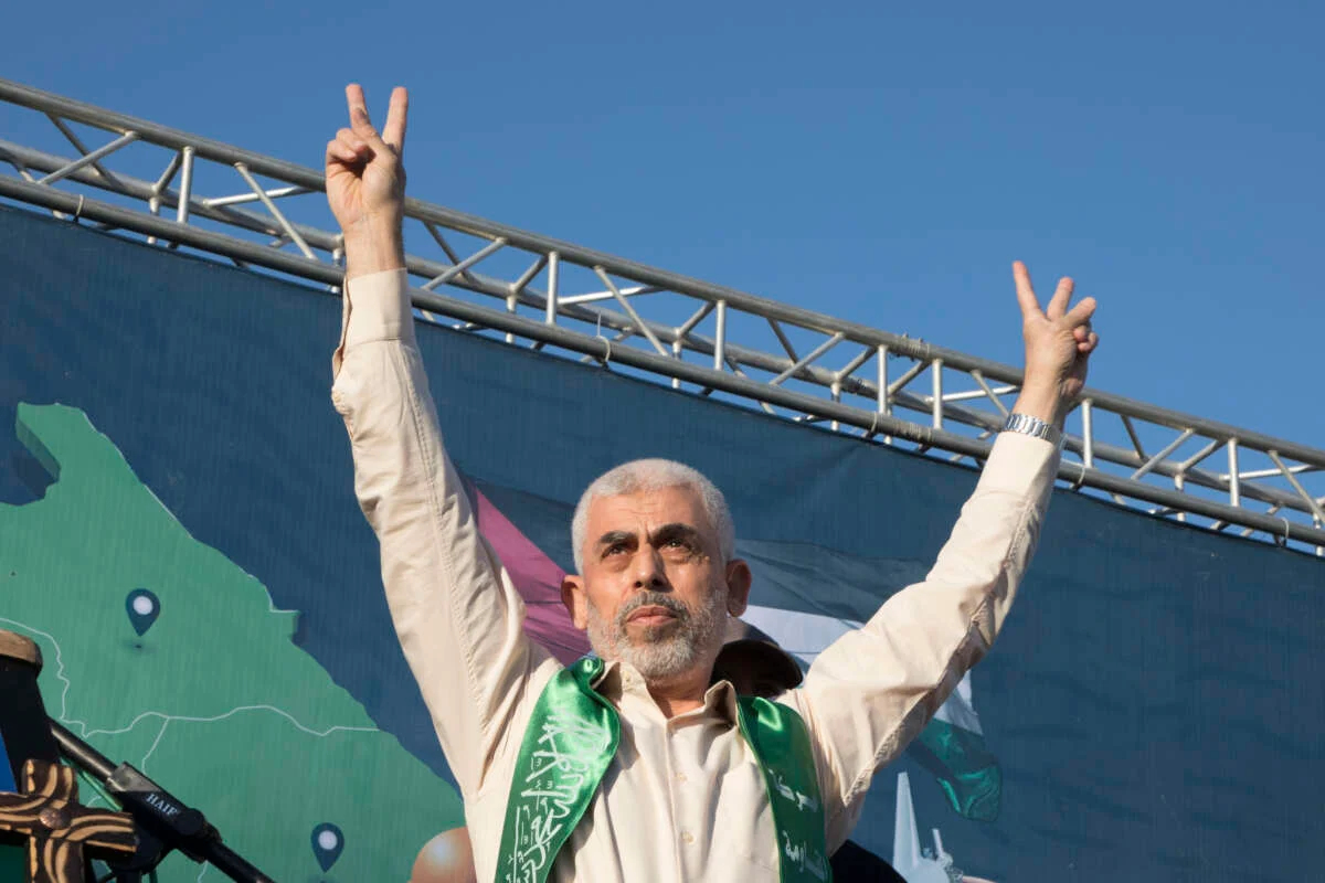 Hamas leader Yahya Sinwar at a rally before his death in October 2024