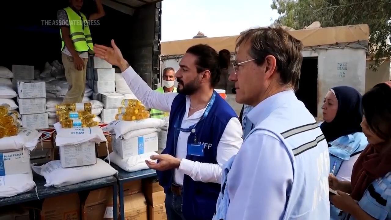 David Carden overseeing UN WFP distribution in Northwestern Syria's Idlib.